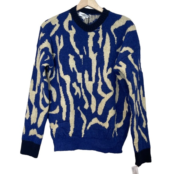 Isabella D Womens Wool Blend Zebra Knit Pullover Sweater Size M / L Blue Beige - Picture 1 of 8